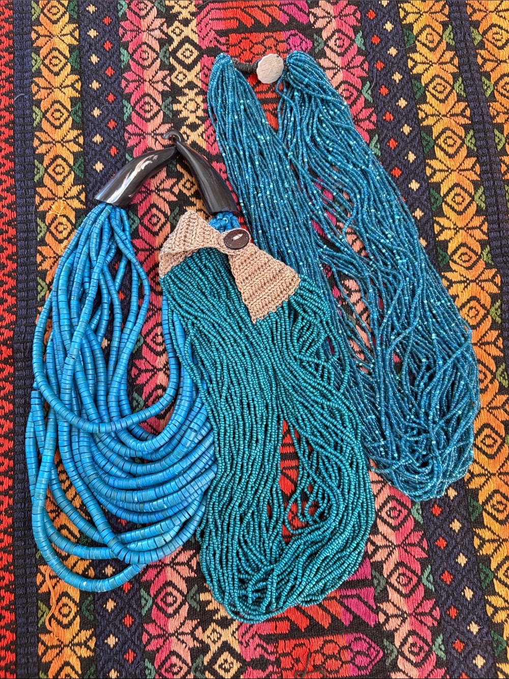 Bundle of Three Blue Beaded Multi Strand Necklaces